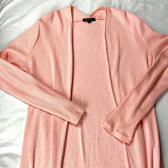Peach extra long ribbed open duster cardigan with full slits on sides - Picture 7 of 10